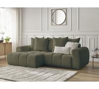 Canapé d'angle convertible coffre ROXELANE tissu bouclette vert angle gauche BOBOCHIC 3 places Angle gauche Vert