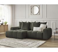 Canapé d'angle convertible coffre ROXELANE tissu chiné vert angle gauche BOBOCHIC 3 places Angle gauche Vert