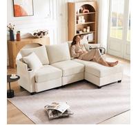 Canapé d'angle convertible - Convertible 3 places - Repose-pieds intégré - Porte-gobelet - Chargeur USB intégré