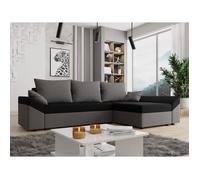 Canapé d'angle Convertible Dany en tissu gris et noir. Canapé réversible Angle Droit ou Gauche au Choix
