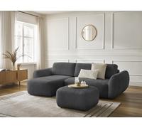 Canapé d'angle convertible DENISE tissu texturé avec pouf noir angle gauche BOBOCHIC 3 places Angle gauche Noir
