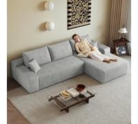 Canapé d'angle convertible en forme de L avec méridienne droite, gris | Canapé modulaire moderne de 270 cm avec assise profonde, pas de montage nécessaire, pour salon, chambre à coucher