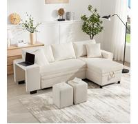Canapé d'angle convertible en L 231*131.5*84cm canapé pliant avec port USB et coussins avec étagères latérales et espace