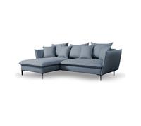 Canapé d'angle convertible en tissu bleu marine LAZARE - Angle gauche