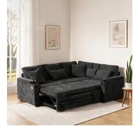 Canapé d'angle convertible en tissu chenille cool gray, coffre de rangement, L 206,5 cm