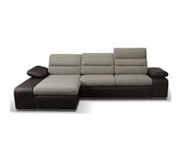 Canapé d'angle convertible en tissu et simili MIRABEAU - Bicolore beige/marron - Angle gauche