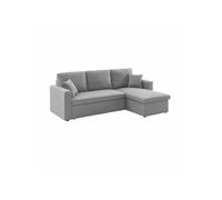 Alice's Home - Canapé d'angle Convertible en Tissu Gris Clair - IDA - 3 Places. Fauteuil d'angle réversible Coffre Rangement lit modulable. 2 Coussins Inclus.