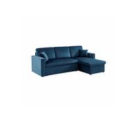 Canapé d'angle convertible en velours bleu pétrole 3 places. fauteuil d'angle réversible coffre rangement lit modulable