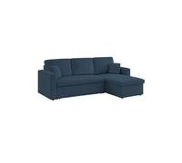 sweeek - Canapé d'angle Convertible en Velours côtelé Bleu - IDA - 3 Places. Fauteuil d'angle réversible Coffre Rangement lit modulable