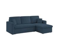 sweeek - Canapé d'angle Convertible en Velours côtelé Bleu - IDA - 3 Places. Fauteuil d'angle réversible Coffre Rangement lit modulable