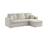 sweeek - Canapé d'angle Convertible en Velours côtelé grège - IDA - 3 Places. Fauteuil d'angle réversible Coffre Rangement lit modulable