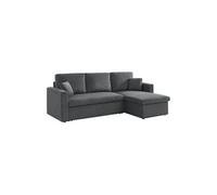 Canapé d'angle convertible en velours côtelé gris foncé - IDA - 3 places. fauteuil d'angle réversible coffre rangement lit