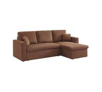 Canapé d'angle convertible en velours côtelé rouille - IDA - 3 places fauteuil d'angle réversible coffre rangement lit modulable