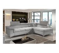 Canapé d'angle convertible - ERNEST - en tissu luxe 5 places, gris, angle droit (vu de face)