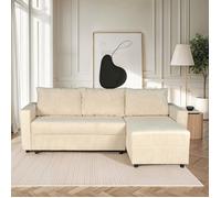 Canapé d'angle convertible et réversible avec coffre THEO en velours côtelé / Beige