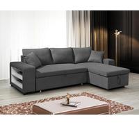 Canapé d'angle convertible et réversible avec rangements et poufs en tissu anthracite SELIM