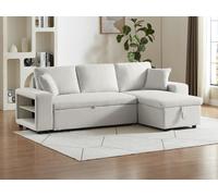 Canapé d'angle convertible et réversible avec rangements et poufs en tissu beige SELIM