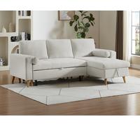 Canapé d'angle convertible et réversible en tissu beige avec coffre de rangement KORI