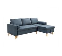 Canapé d'angle convertible et réversible en tissu bleu canard avec coffre de rangement KORI