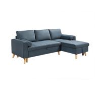 Canapé d'angle convertible et réversible en tissu bleu canard avec coffre de rangement KORI