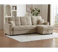 Canapé d'angle convertible et réversible en tissu chenille beige LUMARIO