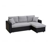 Canapé d'angle convertible et réversible en tissu gris clair et noir GAZUR II