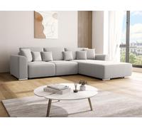 Canapé d'angle convertible et réversible en tissu gris clair MELTANA