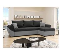Canapé d'angle convertible et réversible en tissu noir et gris LIERNO