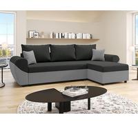 Canapé d'angle convertible et réversible en tissu noir et gris LIERNO