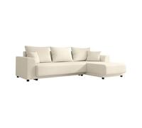 Canapé d'angle convertible et réversible en velours côtelé beige NESSARO