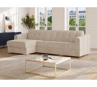 Canapé d'angle convertible et réversible express en tissu texturé beige - Couchage 140 cm - Matelas 14 cm DARIELO