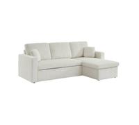 Canapé d'angle convertible et réversible. velours côtelé grosse côte blanc crème. 3 places