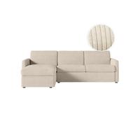 Canapé d'angle convertible express 4 places AGATHE couchage quotidien 140x190cm en velours côtelé beige - Matelas 13cm