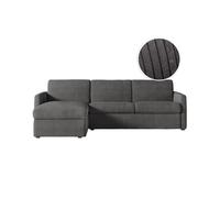 Canapé d'angle convertible express 4 places AGATHE couchage quotidien 140x190cm en velours côtelé gris foncé - Matelas 13cm