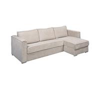 Canapé d'angle convertible express et réversible en velours côtelé beige - Couchage 140 cm - Matelas 22 cm avec mémoire de forme LORETO
