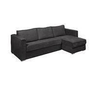 Canapé d'angle convertible express et réversible en velours côtelé gris anthracite - Couchage 140 cm - Matelas 14 cm LORETO