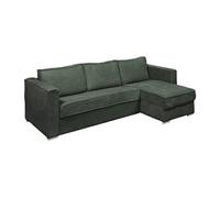 Vente-unique - Canapé d'angle Convertible Express et réversible en Velours côtelé Vert - Couchage à Lattes Larges 160 cm - Matelas 18 cm Loreto