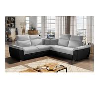 Canapé d'angle - convertible - FELIPE - en tissu gris clair et simili cuir noir, 5/6 places