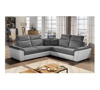 Canapé d'angle - convertible - FELIPE - en tissu gris et simili cuir blanc, 5/6 places