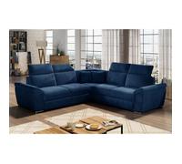 Canapé d'angle convertible - FELIPE VELOURS - en tissu luxe bleu, 5/6 places