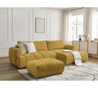 Canapé d'angle convertible FUJI tissu lisse avec pouf jaune angle droit BOBOCHIC 3 places Angle droit Jaune