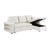 Canapé d'Angle Convertible GLASGOW Beige 4 Places Rangements Intégrés