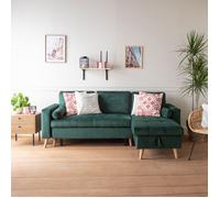 Happy Garden Canapé d'angle convertible James 3 places en velours vert