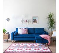 Happy Garden – Canapé d'angle convertible JAMES 3 places velours bleu