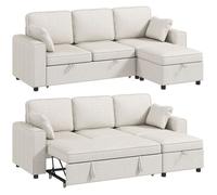 Canapé d'angle convertible - HOMCOM - 3 places - pouf de rangement modulaire - coussins inclus - chenille - 225x147x90cm - beige