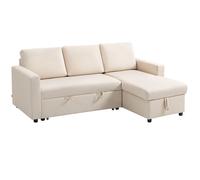 Canapé d'angle convertible - HOMCOM - modulable - méridienne réversible, coffre de rangement et 3 coussins de dossier - crème