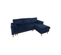 Canapé d'angle convertible JAMES 3 places en velours bleu