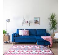 Canapé D'angle Convertible James 3 Places En Velours Bleu Bleu