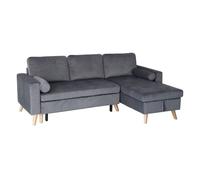 Happy Garden Canapé d'angle convertible JAMES 3 places velours gris, coffre de rangement