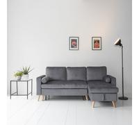 Happy Garden Canapé d'angle Convertible James 3 Places en Velours Gris. Canapé au Style scandinave avec méridienne réversible et Coffre de Rangement.